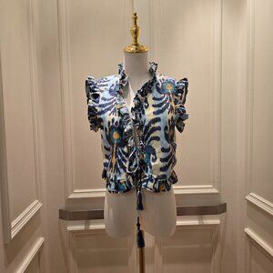 Nimo blue peacock feather blouse Size XS